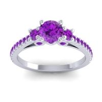 Amethyst Ring In Palladium Navan Round Three-stone Ring