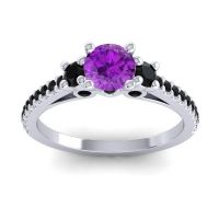 Amethyst Ring In Palladium With Black Onyx Navan Round Three-stone Ring