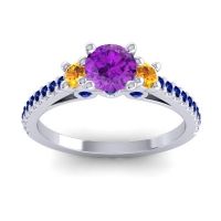 Amethyst Ring In Palladium With Citrine And Blue Sapphire Navan Round Three-stone Ring