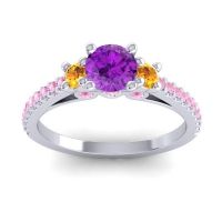 Amethyst Ring In Palladium With Citrine And Pink Tourmaline Navan Round Three-stone Ring