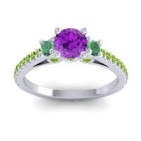 Amethyst Ring In 14k White Gold With Emerald And Peridot Navan Round Three-stone Ring