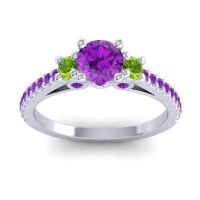 Amethyst Ring In Palladium With Peridot Navan Round Three-stone Ring
