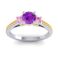 Amethyst Ring In Palladium With Pink Tourmaline And Citrine Navan Round Three-stone Ring