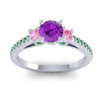 Amethyst Ring In Palladium With Pink Tourmaline And Emerald Navan Round Three-stone Ring
