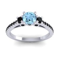 Aquamarine Ring In 18k White Gold With Black Onyx Navan Round Three-stone Ring