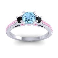 Aquamarine Ring In Palladium With Black Onyx And Pink Tourmaline Navan Round Three-stone Ring