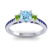 Aquamarine Ring In Palladium With Peridot And Blue Sapphire Navan Round Three-stone Ring