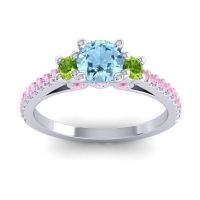 Aquamarine Ring In Palladium With Peridot And Pink Tourmaline Navan Round Three-stone Ring