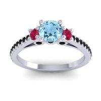 Aquamarine Ring In Palladium With Ruby And Black Onyx Navan Round Three-stone Ring