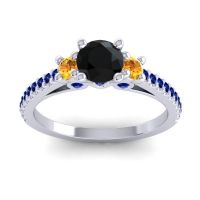 Black Onyx Ring In Palladium With Citrine And Blue Sapphire Navan Round Three-stone Ring