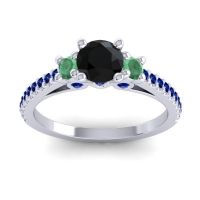 Black Onyx Ring In Palladium With Emerald And Blue Sapphire Navan Round Three-stone Ring