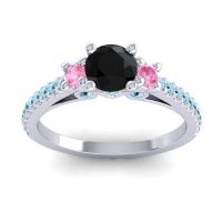 Black Onyx Ring In Palladium With Pink Tourmaline And Aquamarine Navan Round Three-stone Ring