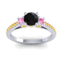 Black Onyx Ring In Palladium With Pink Tourmaline And Citrine Navan Round Three-stone Ring