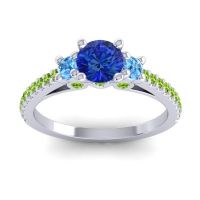 Blue Sapphire Ring In 14k White Gold With Swiss Blue Topaz And Peridot Navan Round Three-stone Ring