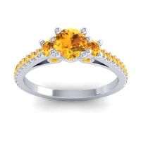 Citrine Ring In Palladium Navan Round Three-stone Ring