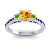 Citrine Ring In Palladium With Peridot And Blue Sapphire Navan Round Three-stone Ring