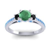 Emerald Ring In Palladium With Black Onyx And Swiss Blue Topaz Navan Round Three-stone Ring