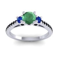 Emerald Ring In Palladium With Blue Sapphire And Black Onyx Navan Round Three-stone Ring