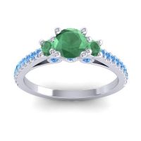 Emerald Ring In Palladium With Swiss Blue Topaz Navan Round Three-stone Ring