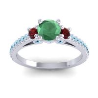 Emerald Ring In 18k White Gold With Garnet And Aquamarine Navan Round Three-stone Ring