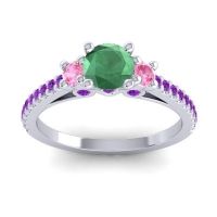 Emerald Ring In Palladium With Pink Tourmaline And Amethyst Navan Round Three-stone Ring