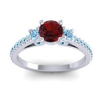 Garnet Ring In 18k White Gold With Aquamarine Navan Round Three-stone Ring