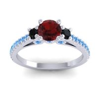 Garnet Ring In Palladium With Black Onyx And Swiss Blue Topaz Navan Round Three-stone Ring