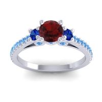 Garnet Ring In Palladium With Blue Sapphire And Swiss Blue Topaz Navan Round Three-stone Ring