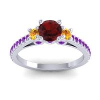 Garnet Ring In Palladium With Citrine And Amethyst Navan Round Three-stone Ring