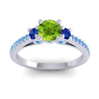 Peridot Ring In Palladium With Blue Sapphire And Swiss Blue Topaz Navan Round Three-stone Ring