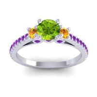 Peridot Ring In Platinum With Citrine And Amethyst Navan Round Three-stone Ring