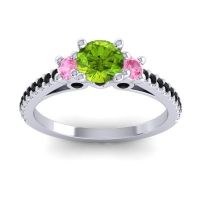 Peridot Ring In 18k White Gold With Pink Tourmaline And Black Onyx Navan Round Three-stone Ring