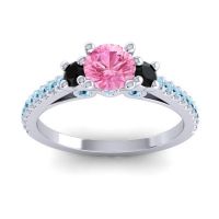 Pink Tourmaline Ring In Palladium With Black Onyx And Aquamarine Navan Round Three-stone Ring