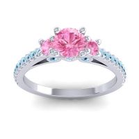 Pink Tourmaline Ring In Palladium With Aquamarine Navan Round Three-stone Ring