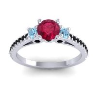 Ruby Ring In 14k White Gold With Aquamarine And Black Onyx Navan Round Three-stone Ring