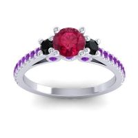 Ruby Ring In Palladium With Black Onyx And Amethyst Navan Round Three-stone Ring