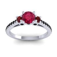 Ruby Ring In 18k White Gold With Garnet And Black Onyx Navan Round Three-stone Ring