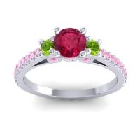 Ruby Ring In Palladium With Peridot And Pink Tourmaline Navan Round Three-stone Ring