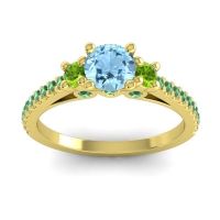 Aquamarine Ring In 18k Yellow Gold With Peridot And Emerald Navan Round Three-stone Ring