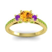 Citrine Ring In 18k Yellow Gold With Amethyst And Peridot Navan Round Three-stone Ring