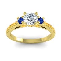 Diamond Ring In 14k Yellow Gold With Blue Sapphire And Citrine Navan Round Three-stone Ring