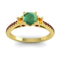 Emerald Ring In 18k Yellow Gold With Citrine And Garnet Navan Round Three-stone Ring