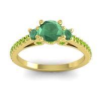 Emerald Ring In 18k Yellow Gold With Peridot Navan Round Three-stone Ring