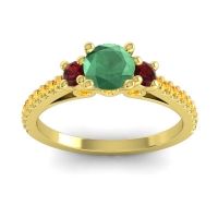 Emerald Ring In 18k Yellow Gold With Garnet And Citrine Navan Round Three-stone Ring