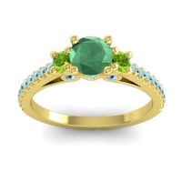 Emerald Ring In 18k Yellow Gold With Peridot And Aquamarine Navan Round Three-stone Ring