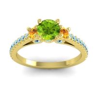 Peridot Ring In 18k Yellow Gold With Citrine And Aquamarine Navan Round Three-stone Ring