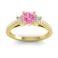 Pink Tourmaline Engagement Ring In 14k Yellow Gold With Lab Diamond And Diamond - Navan Round Three-stone Ring
