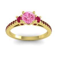 Pink Tourmaline Ring In 18k Yellow Gold With Ruby And Garnet Navan Round Three-stone Ring