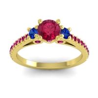 Ruby Ring In 14k Yellow Gold With Blue Sapphire Navan Round Three-stone Ring
