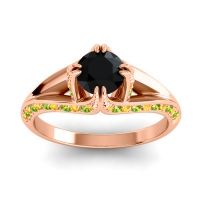 Black Onyx Ring In 14K Rose Gold With Citrine And Peridot Tivra Round Classic Ring